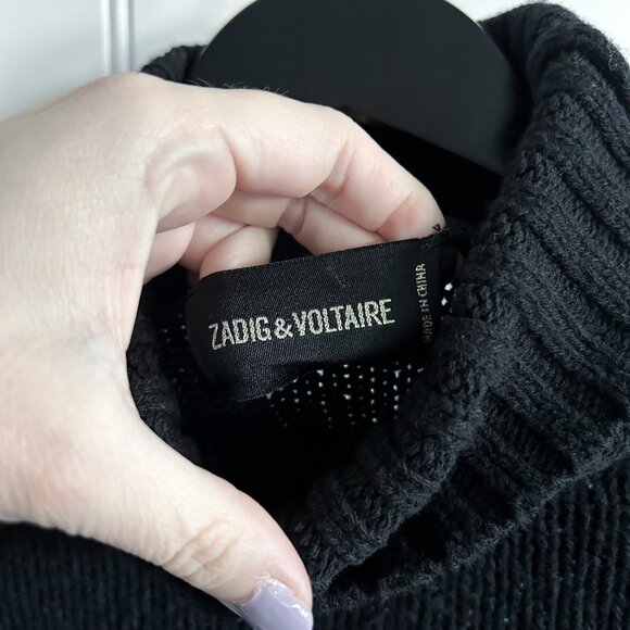 Zadig & Voltaire Alma Black Knit Rock N Roll Turtleneck Sweater - Picture 3 of 4